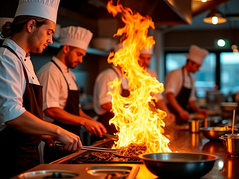 Chef working over open flame