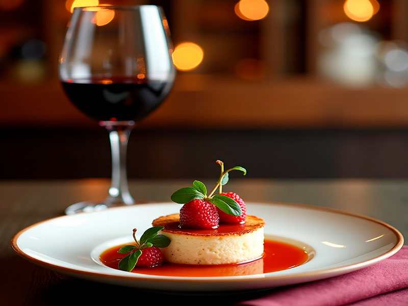 Dessert and wine service on table